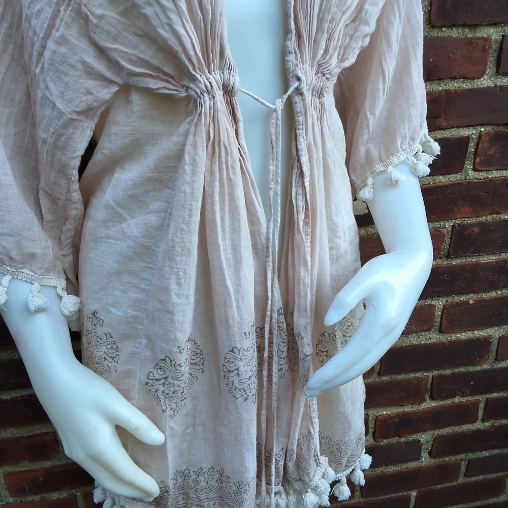 Shiraleah Baby Pink  Indian Print Tassel Swim Cover-Up OsFM